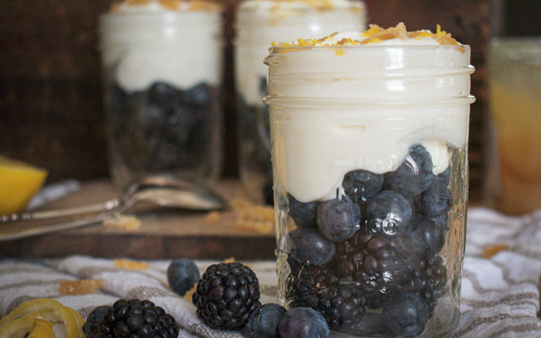 yogurt parfaits with blueberries and blackberries