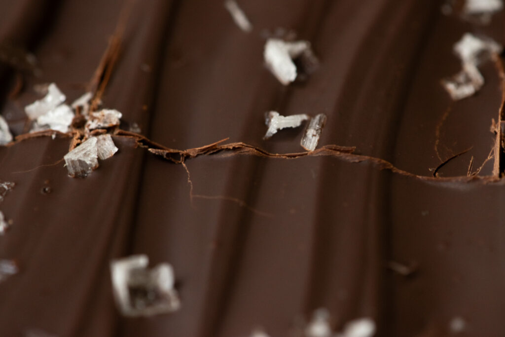 close up of dark chocolate cut
